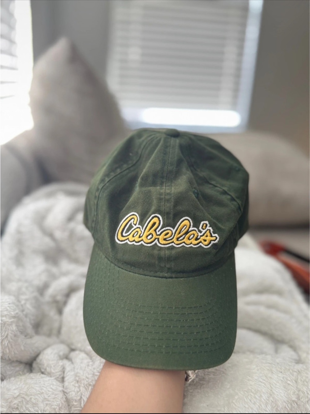 Cabela's Dark Olive Baseball Hat with Yellow Logo
